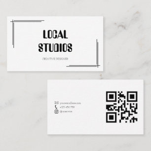 Carte De Visite Code QR de cadre de coin minimaliste moderne