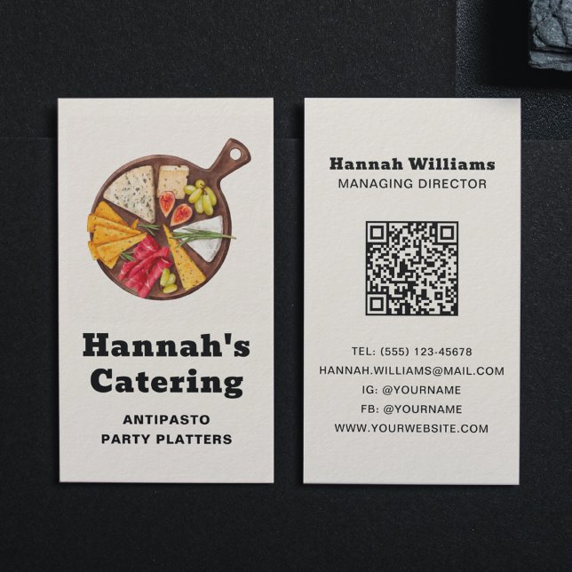 Carte De Visite Code QR de catering antipasto aquarelle rustique (Créateur téléchargé)