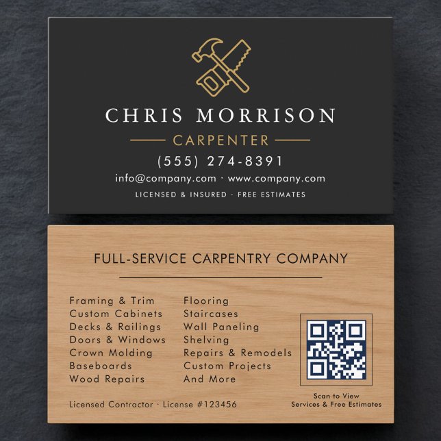 Carte De Visite Code QR de Charpentier Professionnel (Créateur téléchargé)