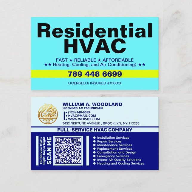 Carte De Visite Code Qr de Chauffage et de Climatisation | CVC Rés (HVAC Heating and Cooling Specialists)