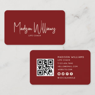Carte De Visite Code QR de Coach de Vie Minimaliste Moderne Roug