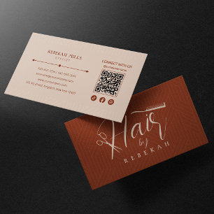 Carte De Visite Code QR de coiffeur modèle de Biege minimaliste