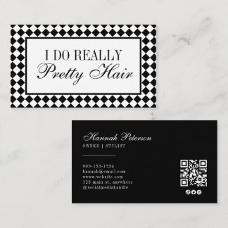 Carte De Visite Code QR de coiffeur pour argent ancien à carreaux