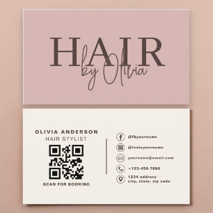 Carte De Visite Code QR de coiffeur pour cheveux rose poudré