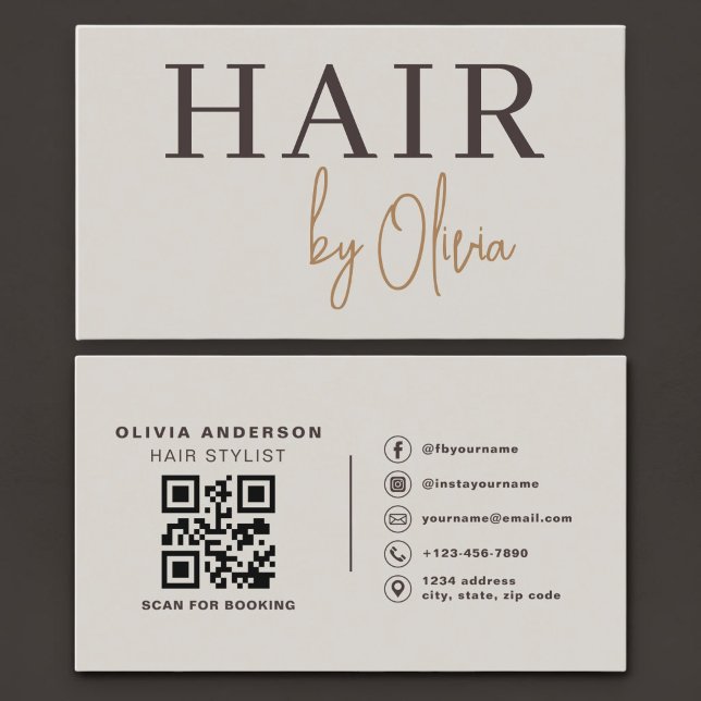 Carte De Visite Code QR de coiffeur Terreux Neutre (Créateur téléchargé)
