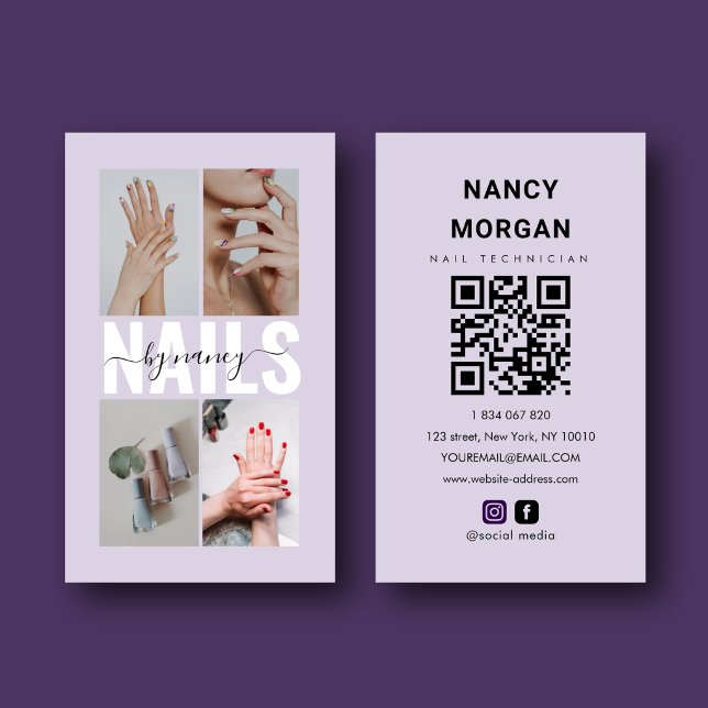 Carte De Visite Code QR de collage photo élégant pour technicien e (Créateur téléchargé)