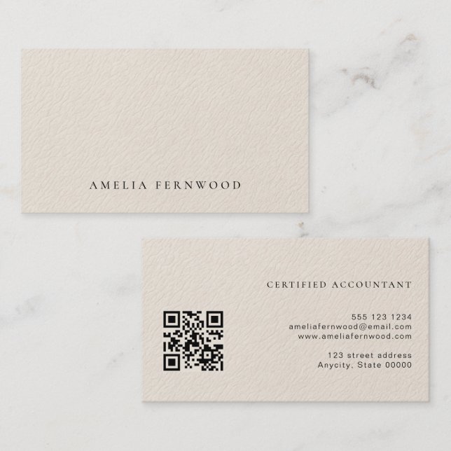 Carte De Visite Code QR de comptable certifié en cuir faux luxe (Devant / Derrière)