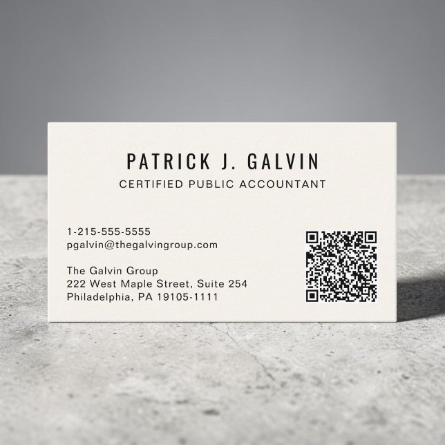 Carte De Visite Code QR de comptable CPA crème (CPA Accountant QR Code Cream Business Card)