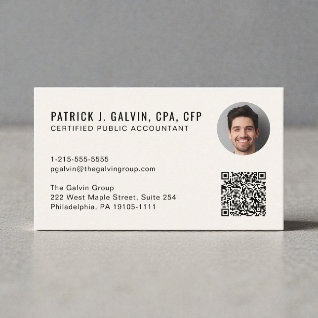 Carte De Visite Code QR de comptable CPA Photo (CPA Accountant QR Code Photo Business Card)