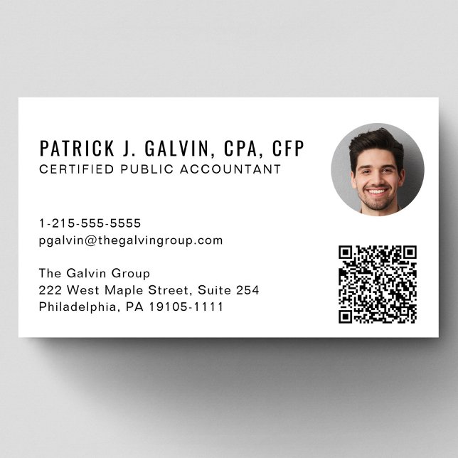 Carte De Visite Code QR de comptable CPA Photo (CPA Accountant QR Code Photo Business Card)