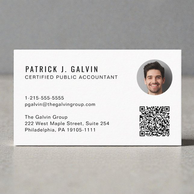 Carte De Visite Code QR de comptable CPA Photo (CPA Accountant QR Code Photo Cream Business Card)