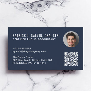 Carte De Visite Code QR de comptable CPA Photo Bleu