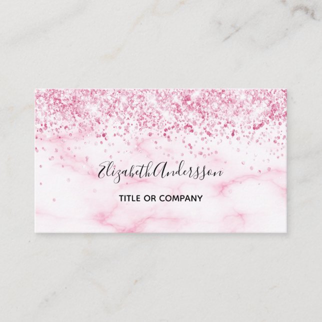 Carte De Visite Code QR de confetti en marbre rose (Devant)