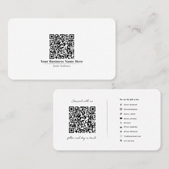 Carte De Visite Code QR de connexion aux médias sociaux Logo (Devant / Derrière)