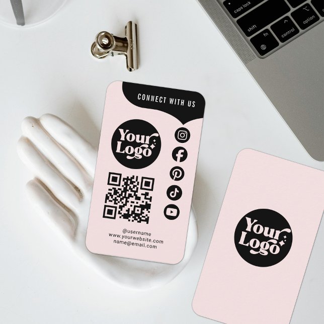 Carte De Visite Code QR de connexion avec nous sur 5 médias sociau (Créateur téléchargé)