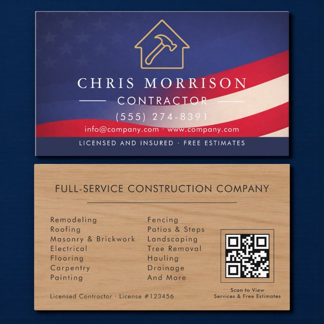 Carte De Visite Code QR de construction de bâtiment en bois patrio (Créateur téléchargé)