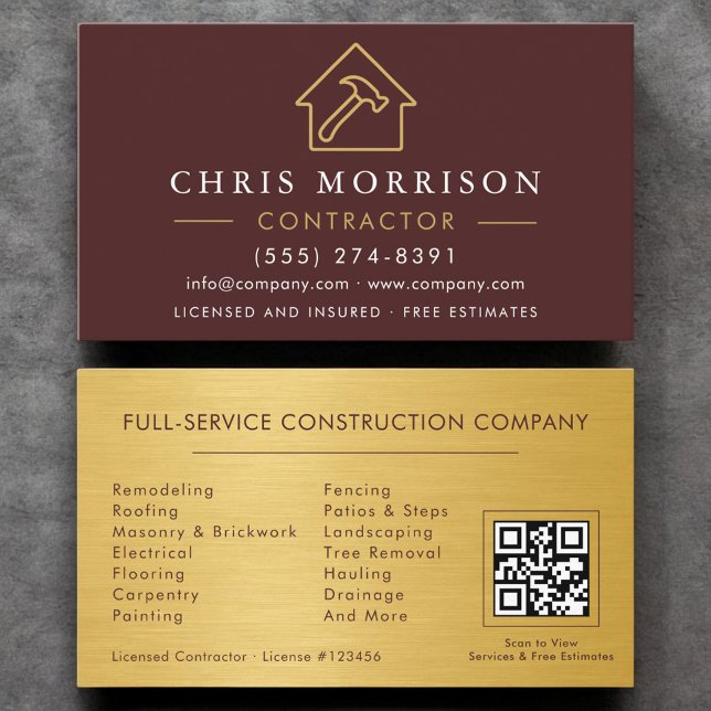 Carte De Visite Code QR de construction de bâtiment en métal doré  (Créateur téléchargé)