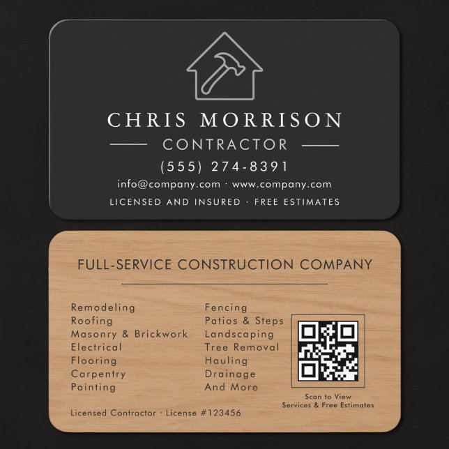 Carte De Visite Code QR de construction de bâtiments en bois (Créateur téléchargé)