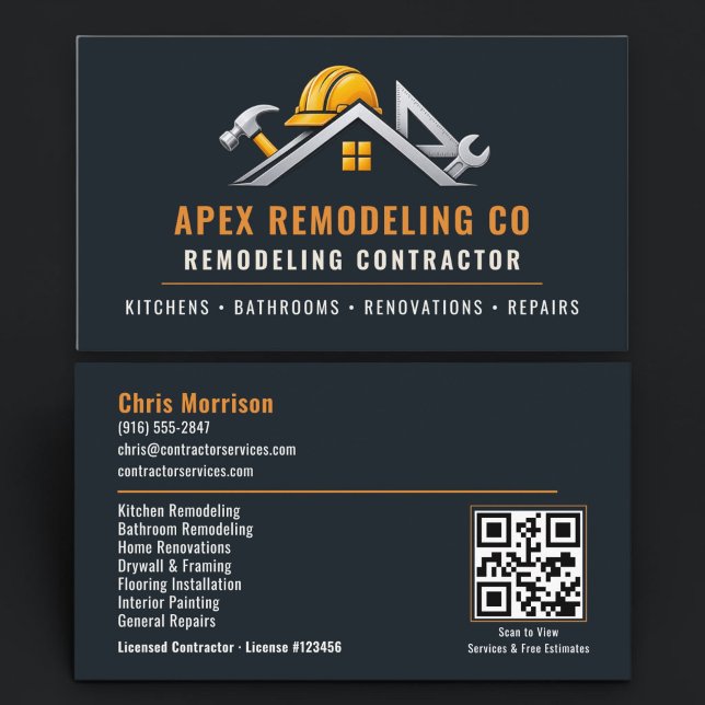 Carte De Visite Code QR de construction de rénovation (Créateur téléchargé)