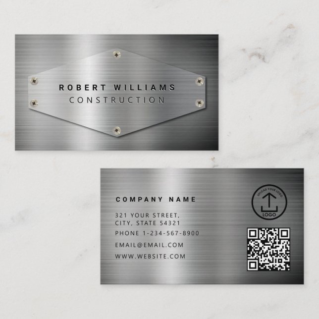 Carte De Visite Code QR de construction Métal Argenté (Devant / Derrière)