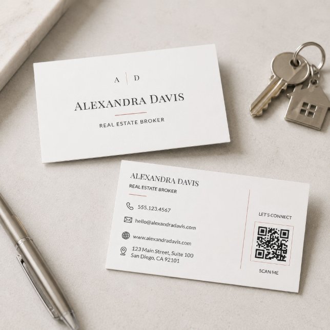Carte De Visite Code QR de courtier immobilier minimal (Créateur téléchargé)