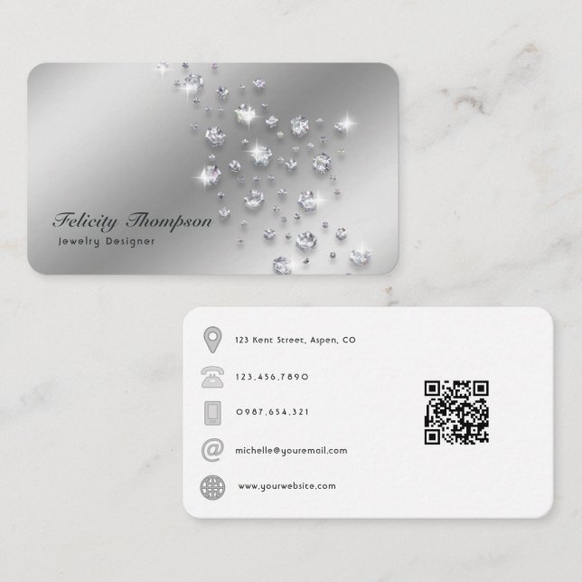 Carte De Visite Code QR de créateur de bijoux en diamant (Devant / Derrière)