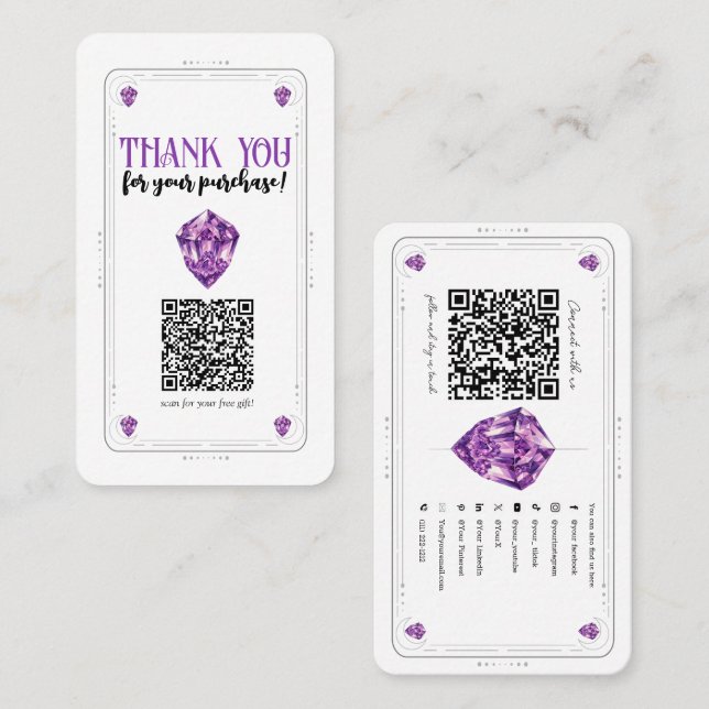 Carte De Visite Code QR de cristal d'améthyste violet pour les méd (Devant / Derrière)
