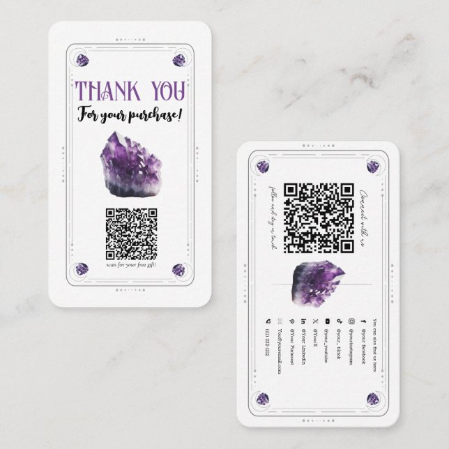 Carte De Visite Code QR de cristal violet d'améthyste brute pour l (Devant / Derrière)