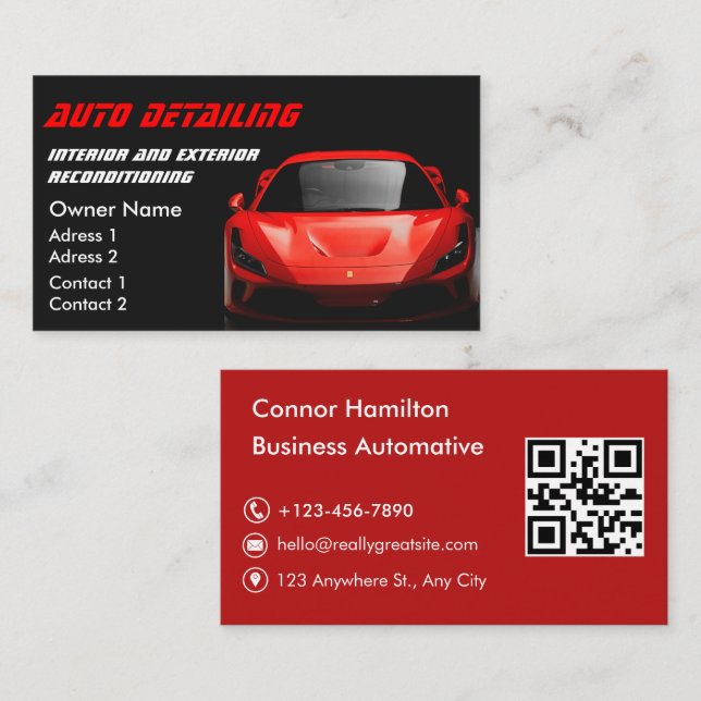 Carte De Visite Code QR de detailing professionnel de lavage de vo (Devant / Derrière)