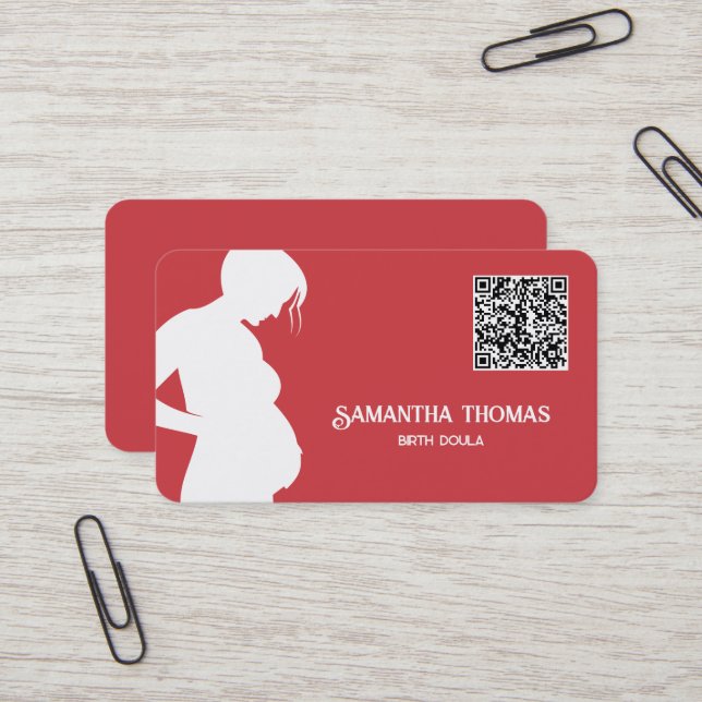 Carte De Visite Code QR de Doula Midwoman (Devant/Arrière en situation)