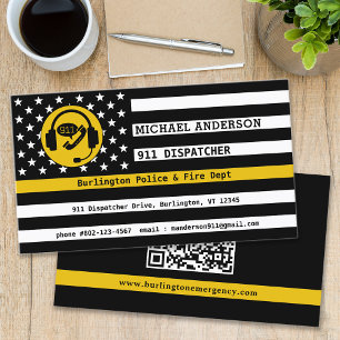 Carte De Visite Code QR de drapeau de ligne dorée mince personnali