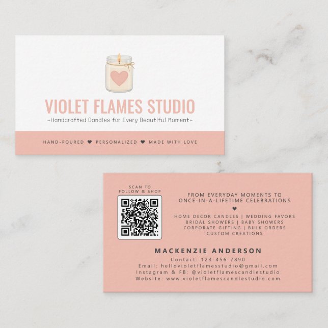 Carte De Visite Code QR de fabricant de bougies artisanales élégan (Devant / Derrière)