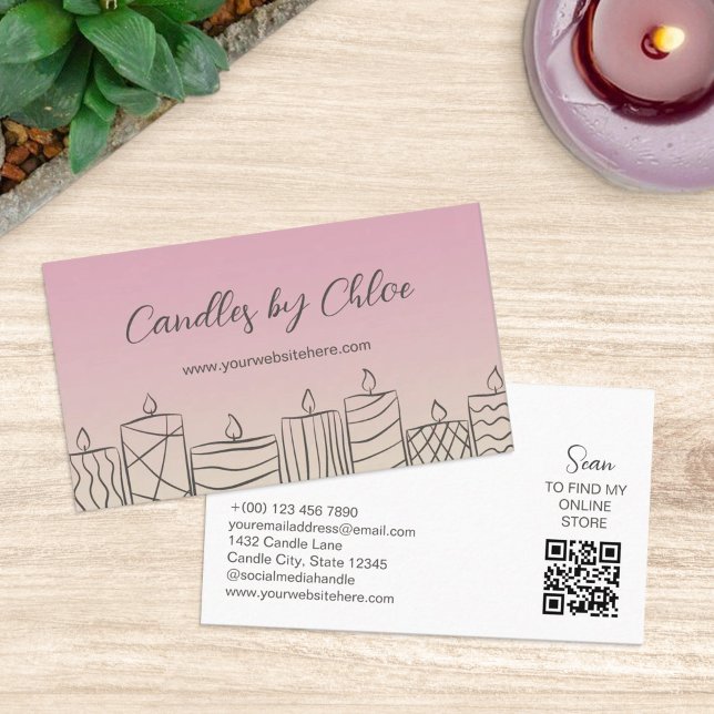 Carte De Visite Code QR de fabricant de bougies Rose & Tan Scribbl (Créateur téléchargé)
