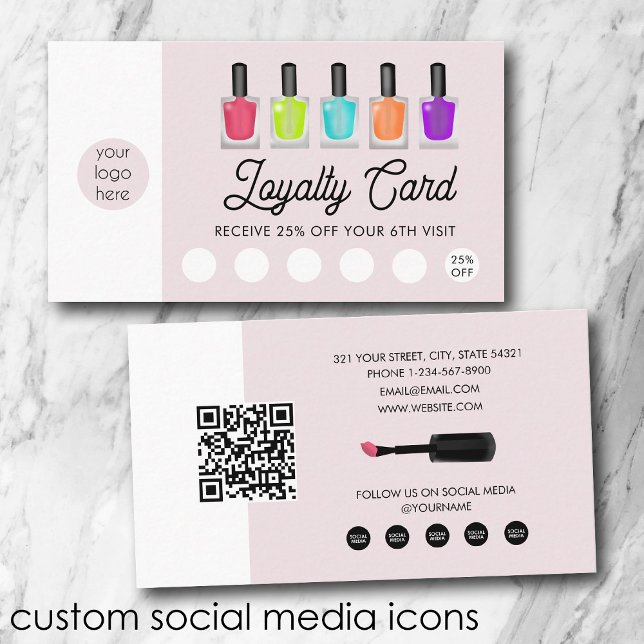 Carte De Visite Code QR de fidélité pour le logo d'entreprise d'ar (Nail Artist Business Logo QR Code Loyalty Business Card)