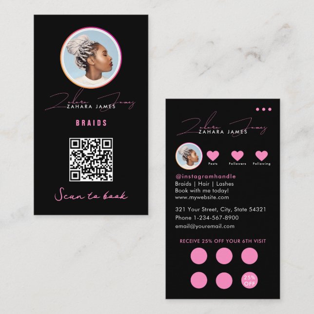 Carte De Visite Code QR de fidélité pour tresses à prix réduit Noi (Devant / Derrière)