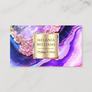 Carte De Visite Code QR de géode d'agate de marbre doré violet élé