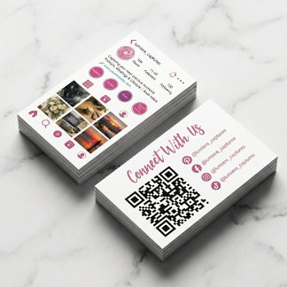 Carte De Visite Code QR de grille de photo de style Instagram rose