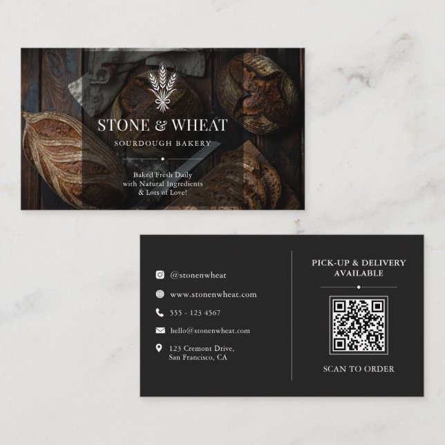 Carte De Visite Code QR de la boulangerie artisanale au levain rus (Devant / Derrière)