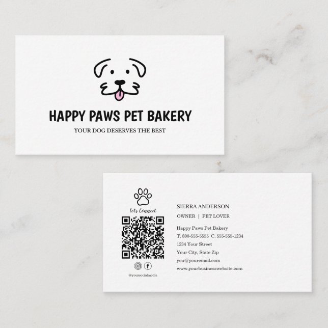 Carte De Visite Code QR de la boulangerie de friandises pour chien (Devant / Derrière)