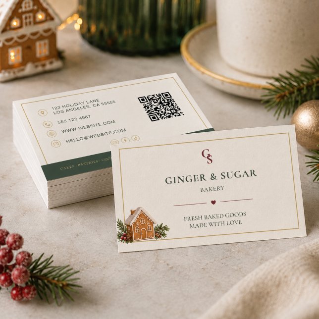 Carte De Visite Code QR de la boulangerie de Noël moderne (Modern Christmas Bakery QR Code Business Card)