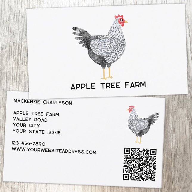 Carte De Visite Code QR de la ferme de poulets et d'œufs (Wyandotte chicken hen personalized custom text and QR code business card for egg poultry farm)