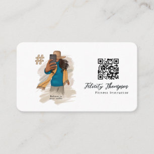 Carte De Visite Code QR de la fille selfie à la mode