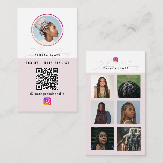 Carte De Visite Code QR de la grille de flux de photos de tresses  (Devant / Derrière)