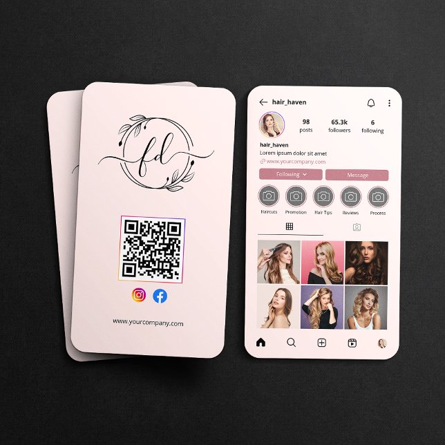 Carte De Visite Code QR de la grille de photos du salon de coiffur (Créateur téléchargé)