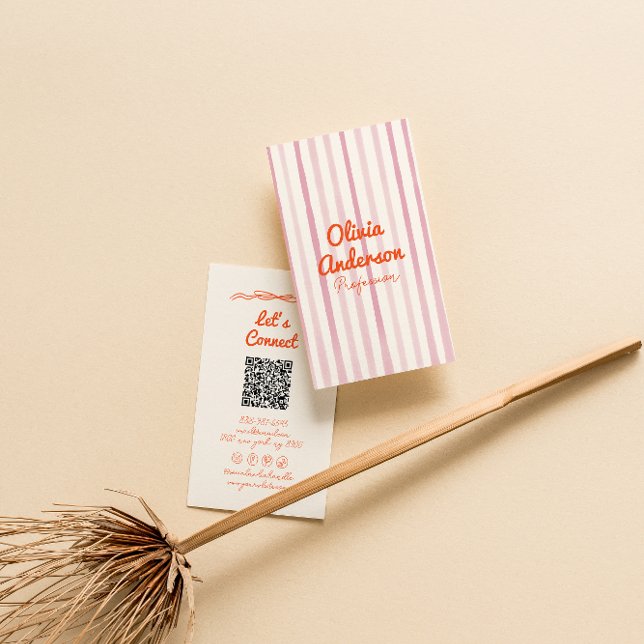 Carte De Visite Code QR de la main dessiné rose orangé blanc (Créateur téléchargé)