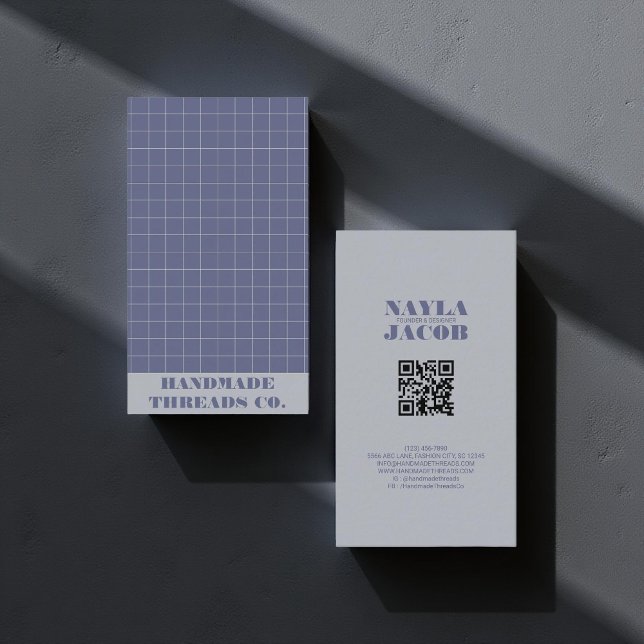 Carte De Visite Code QR de la marine moderne bleu À damiers Motif (Créateur téléchargé)