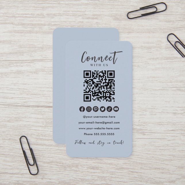 Carte De Visite Code QR De La Marine Moderne Connectez-Vous Aux Mé (Devant/Arrière en situation)