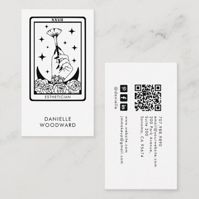 Carte De Visite Code QR de la marque d'esthéticienne Tarot (Devant / Derrière)