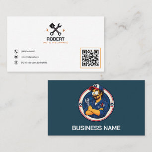 Carte De Visite Code QR de la mascotte du mécanicien automobile Ré