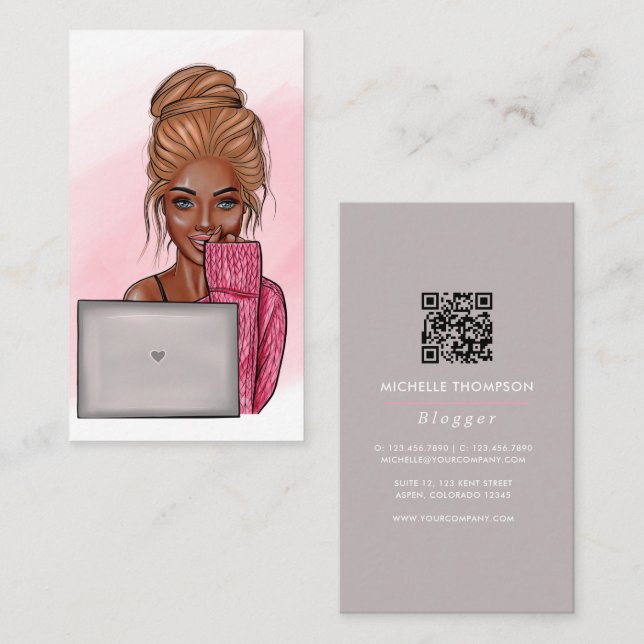 Carte De Visite Code QR de la patronne blogueuse afro-américaine (Devant / Derrière)